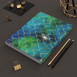 Mermaid, turquoise and gold - Hardcover Journal Matte